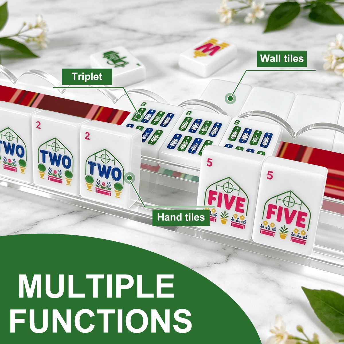 Christmas Plaid Play Extended Mahjong Rack Set of 4  Scalloped Magnetic Tile Pusher