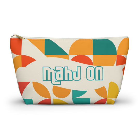 Mahjong Tile Tote Pouch, Colorful Geometric Orange, Yellow, Teal Mahj On Accessory Pouch