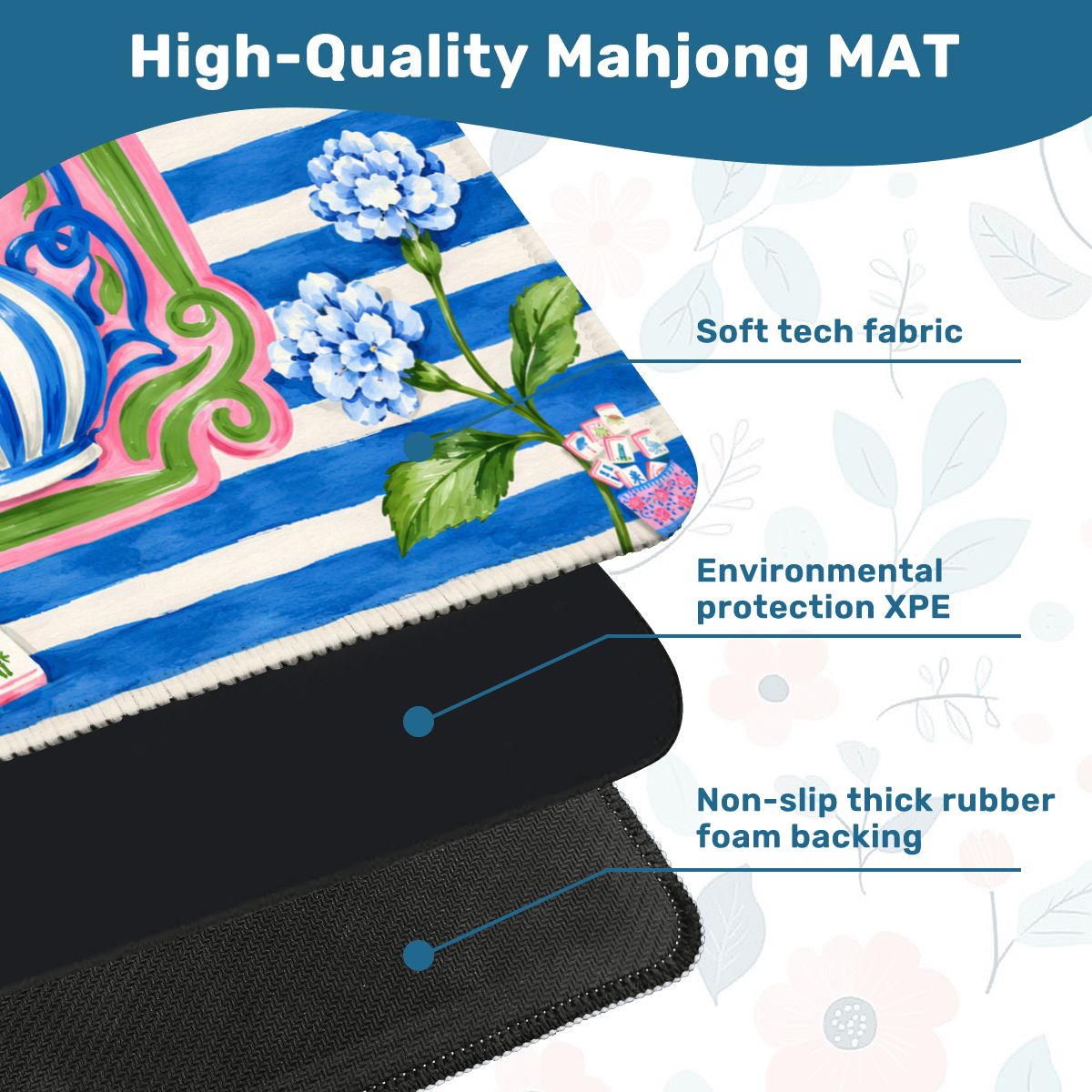Preppy Petal Chinoiserie Blue And Pink Mahjong Mat