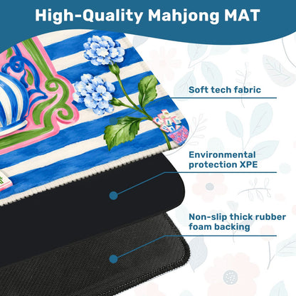 Preppy Petal Chinoiserie Blue And Pink Mahjong Mat