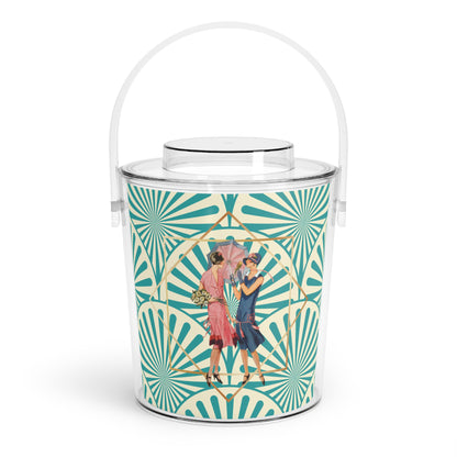 Roaring 1920s Glam Art Deco Party Ice Bucket with Tongs — Vintage 1920s Teal Art Deco Pattern - Splash of Color Co.