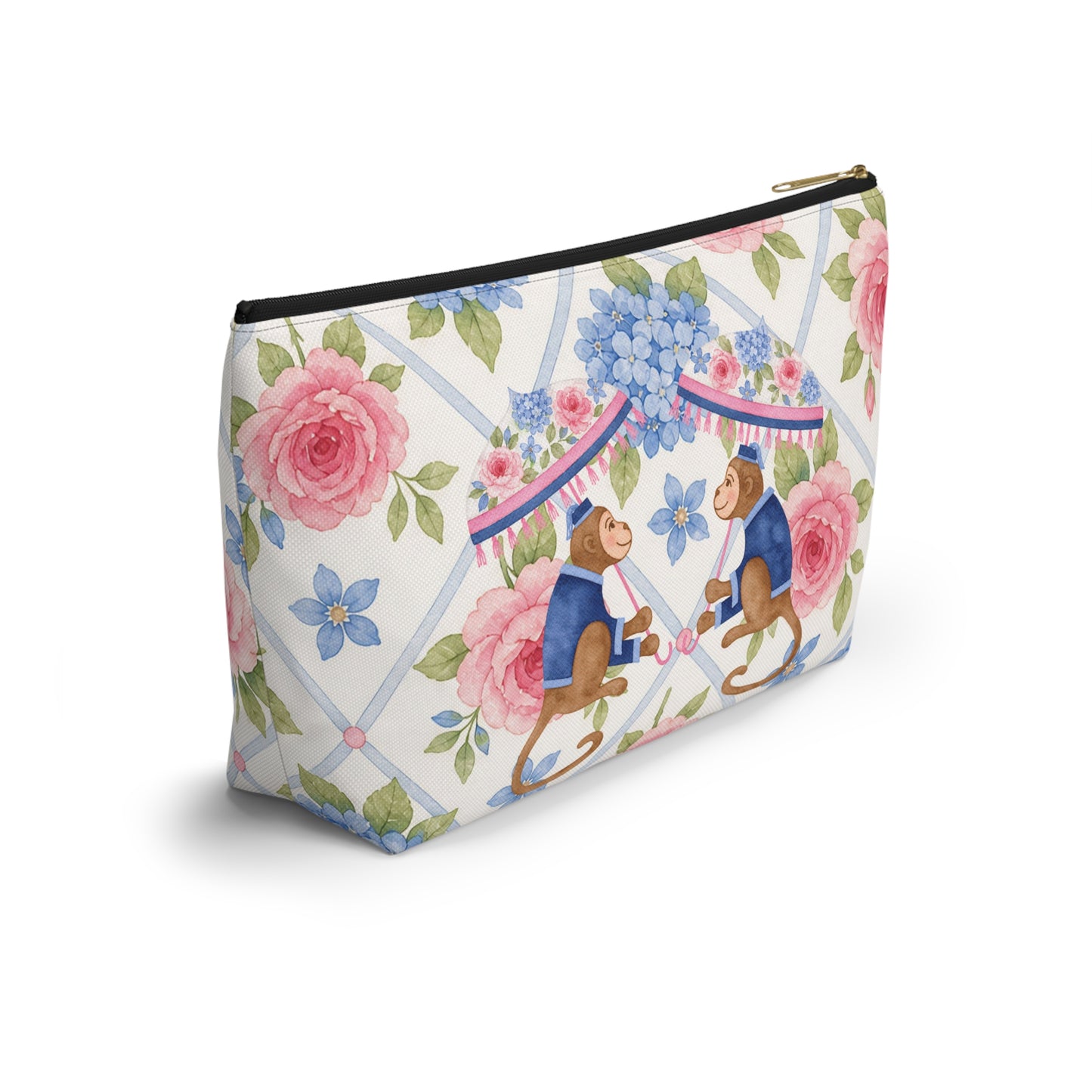 Floral Monkey Hydrangea Roses Vintage Charm Mahjong Tile Accessory Pouch w T - bottom - Splash of Color Co.