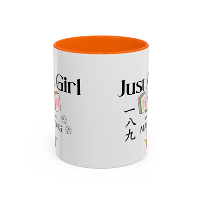 Mahjong Mug - "Just A Girl Who Loves Mahjong" Accent Coffee Mug - Splash of Color Co.