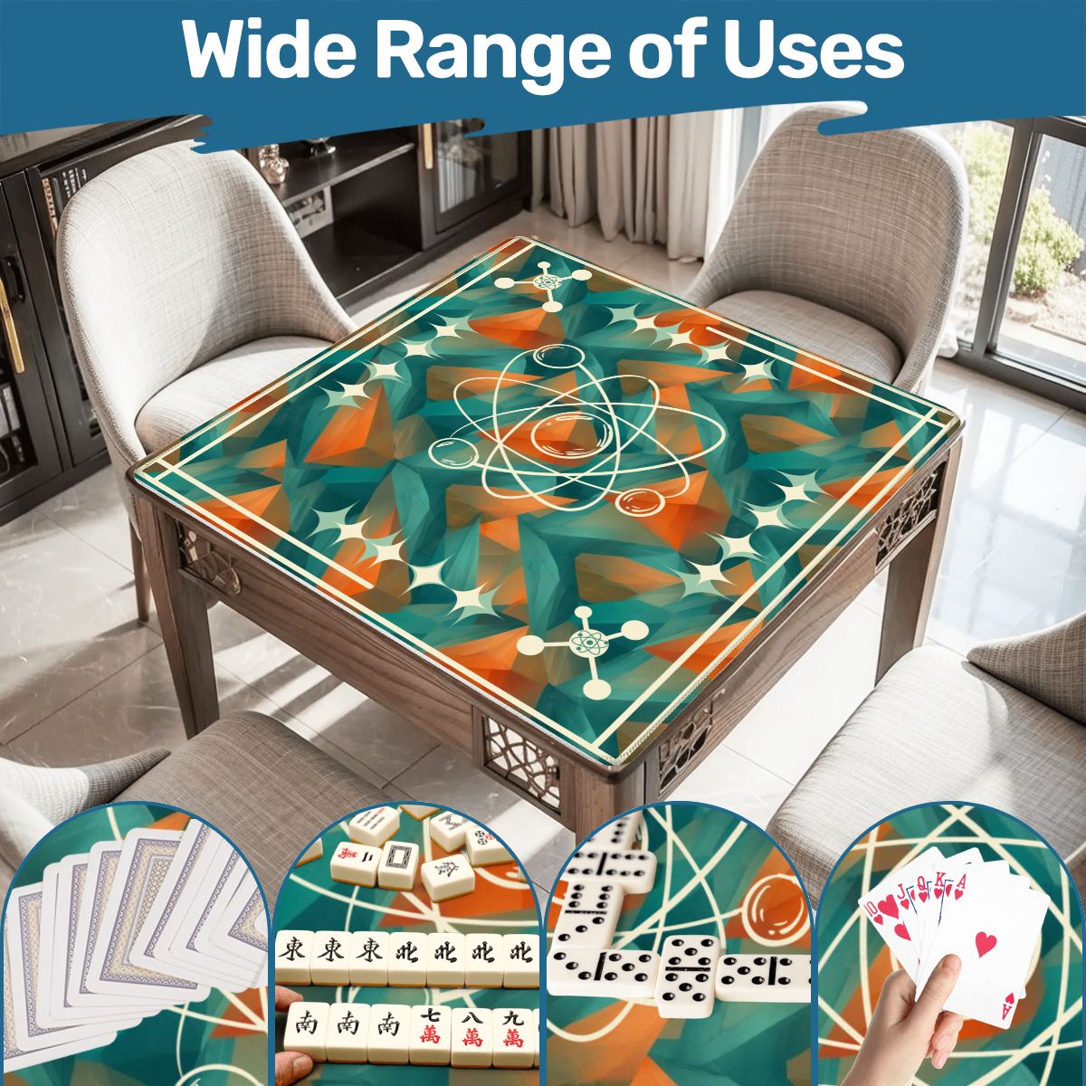 Super Sonic Atom Modern Orange Teal Mahjong Mat - Splash of Color Co.