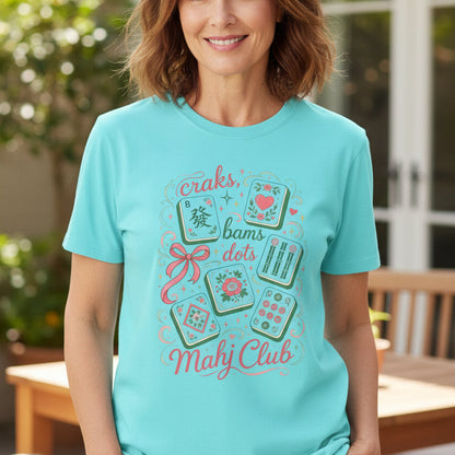 Mahjong Club T-Shirt — Cute Mahjong Tiles Graphic Tee (Crak! Bams Dots)