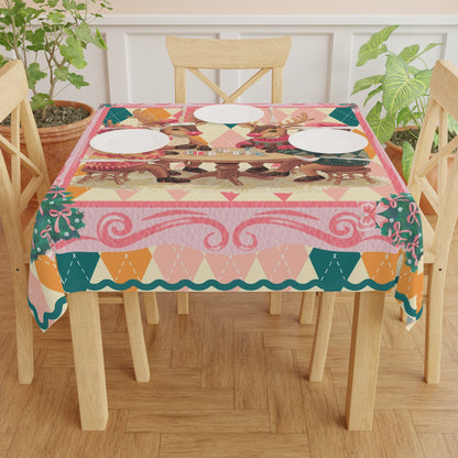 Mahjong Lover Reindeer Tablecloth, Festive Holiday Argyle Pastel Design - Splash of Color Co.