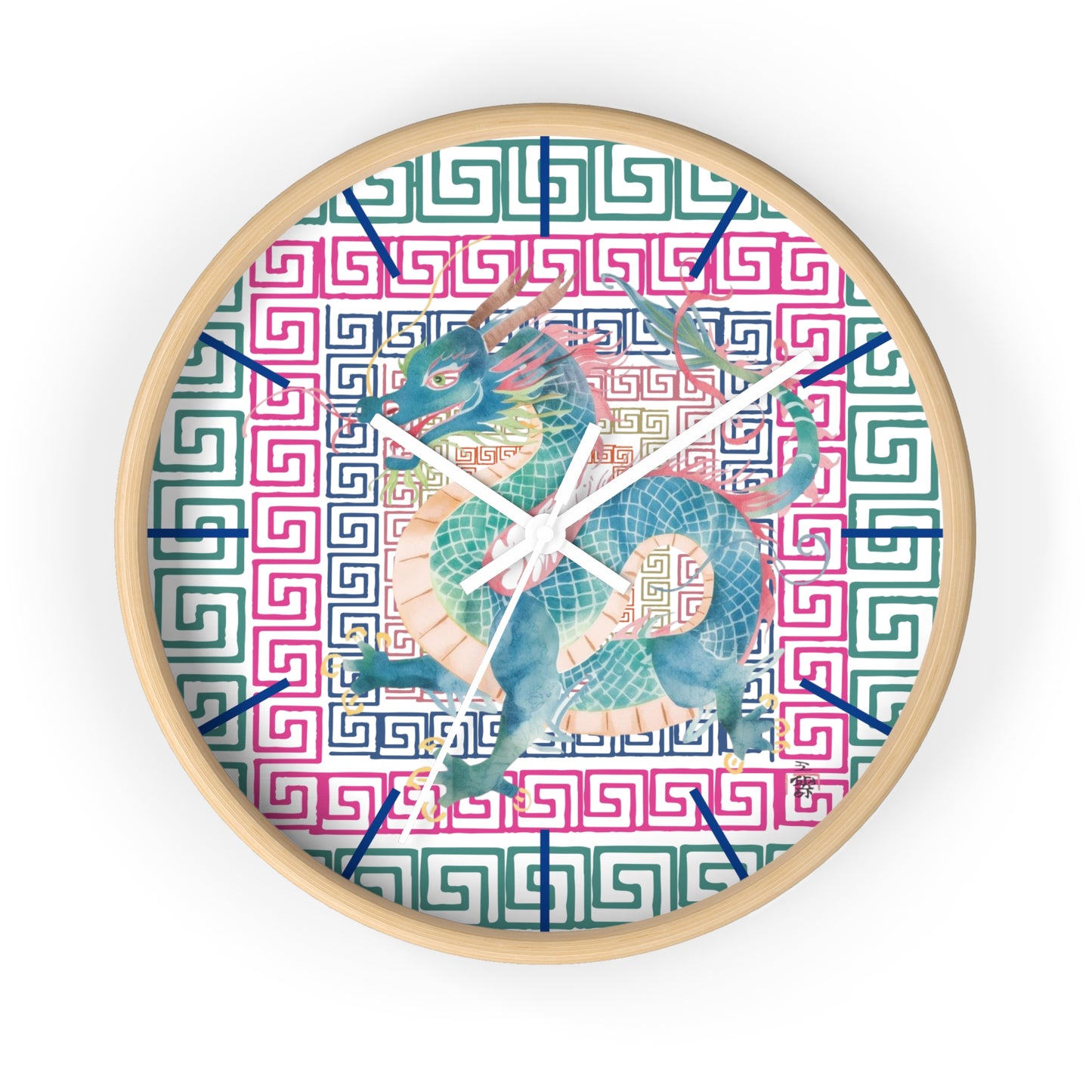 Dragon Motif Wall Clock — Colorful Asian - Inspired Geometric Design - Splash of Color Co.