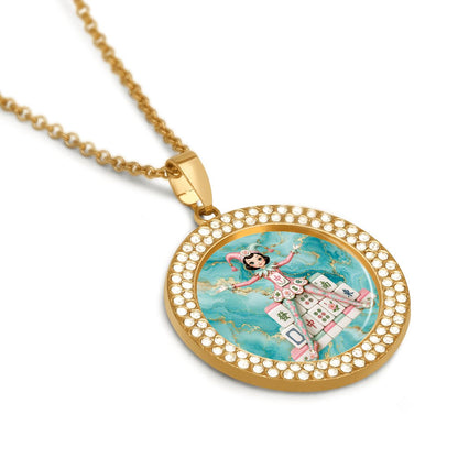 Mahjie The Mascot Round Rhinestone Pendant Necklace