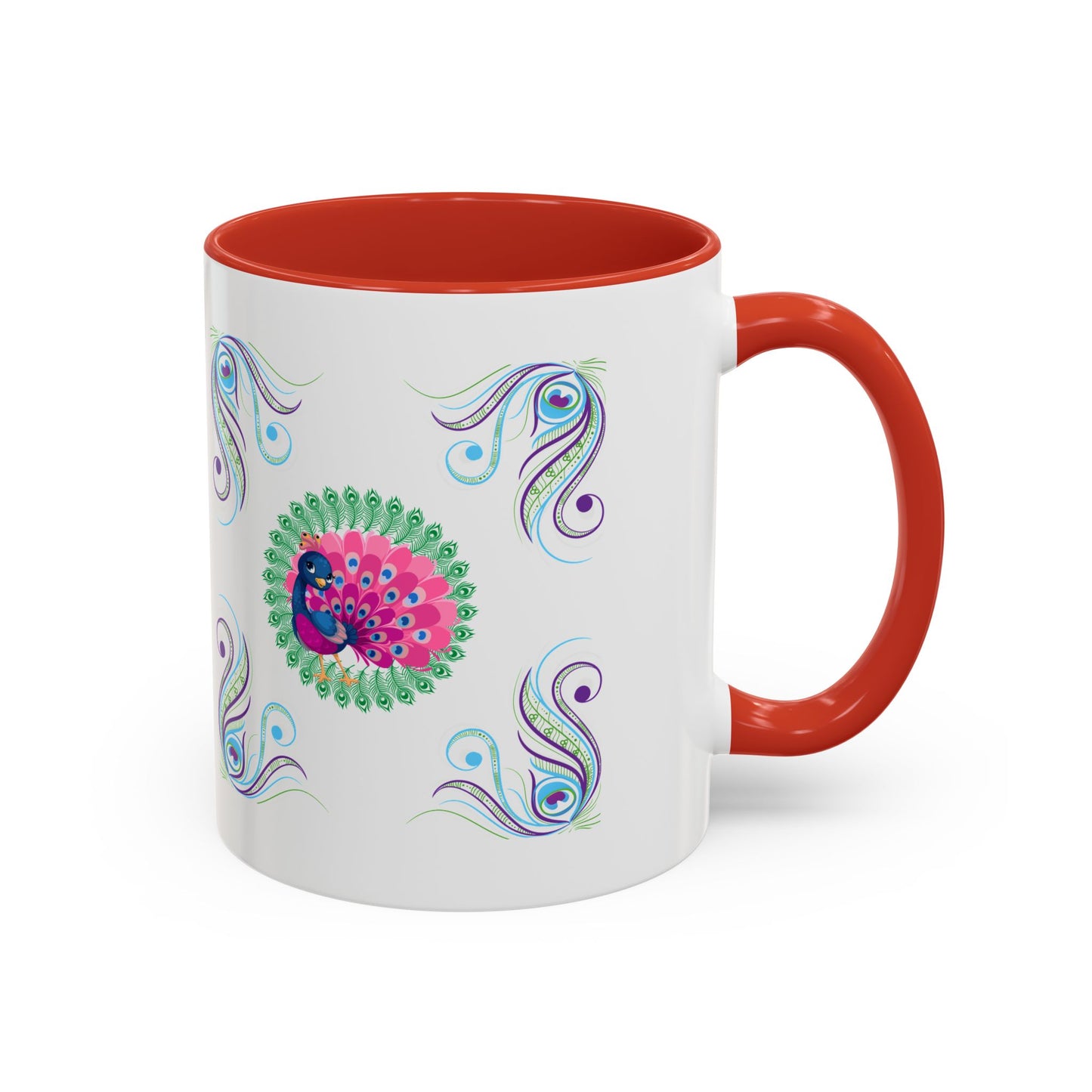 Preppy Peacock Whimsical Pink Green, Purple Coffee Mug - Splash of Color Co.