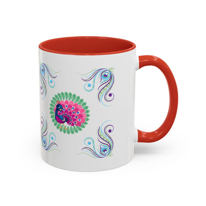 Preppy Peacock Whimsical Pink Green, Purple Coffee Mug - Splash of Color Co.