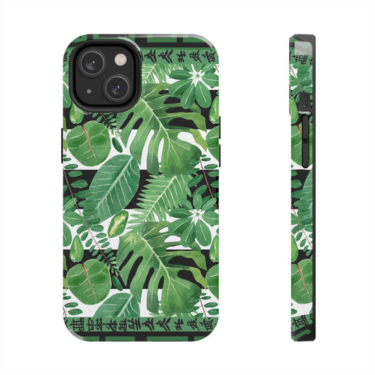 Tropical Mahjong Phone Case Tough Phone Case, Monstera Boho Style