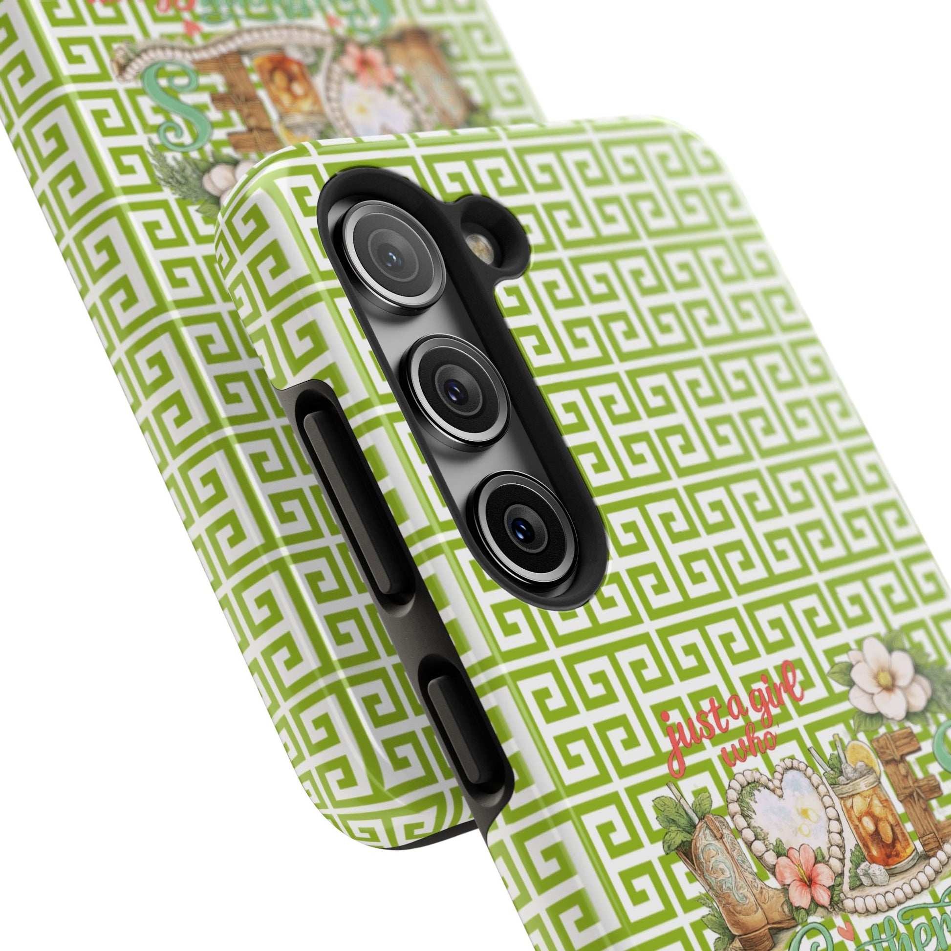 Mahjong Floral Pattern Just A Girl Who Loves Southern Charm and Mahjong Phone Case | Green Geometric Background - Splash of Color Co.