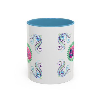 Preppy Peacock Whimsical Pink Green, Purple Coffee Mug - Splash of Color Co.