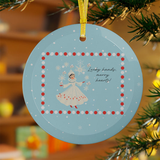 Mahjong Christmas Ornament, Lucky Hands Merry Smiles Charming Holiday Glass Ornament