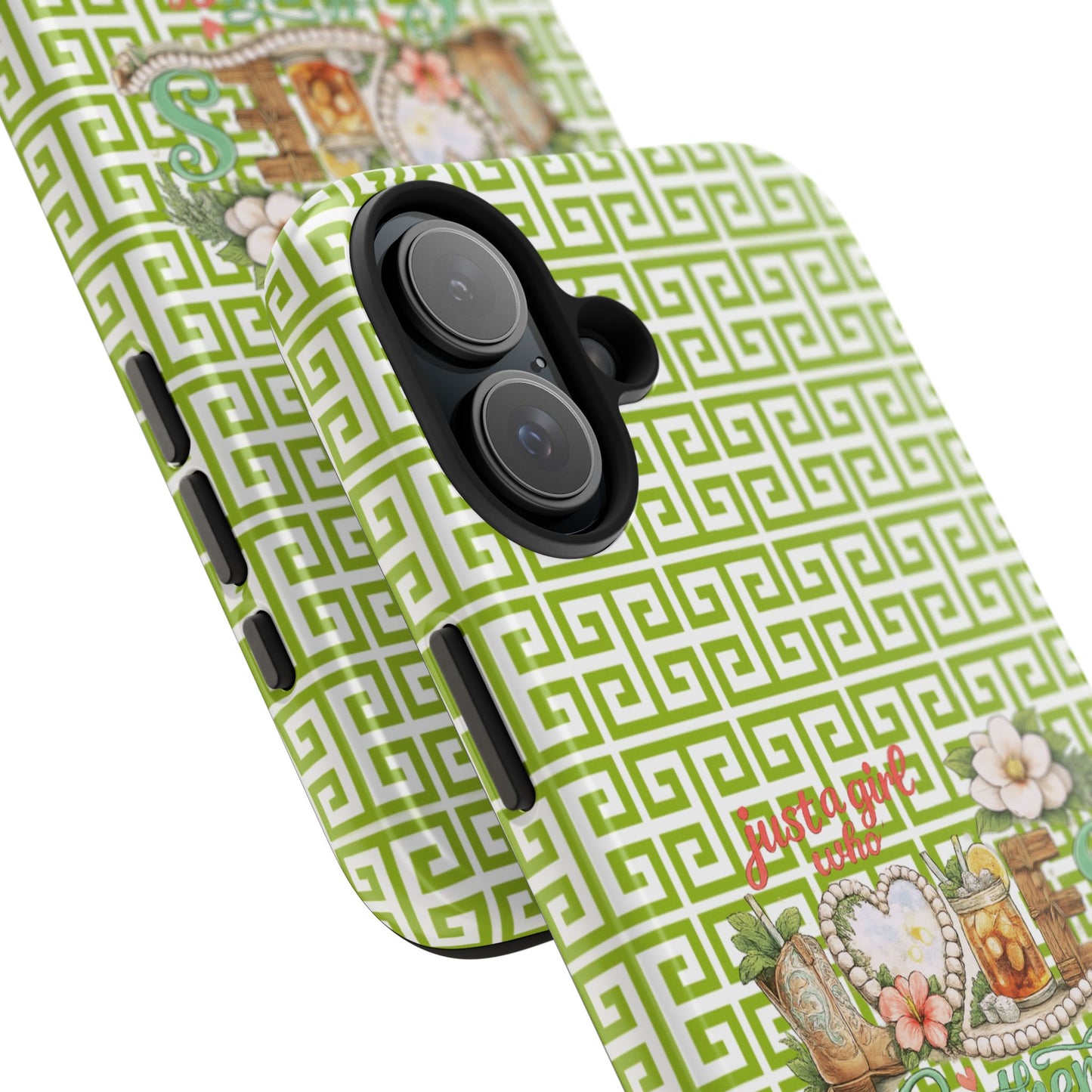 Mahjong Floral Pattern Just A Girl Who Loves Southern Charm and Mahjong Phone Case | Green Geometric Background - Splash of Color Co.