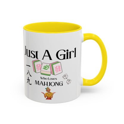 Mahjong Mug - "Just A Girl Who Loves Mahjong" Accent Coffee Mug - Splash of Color Co.