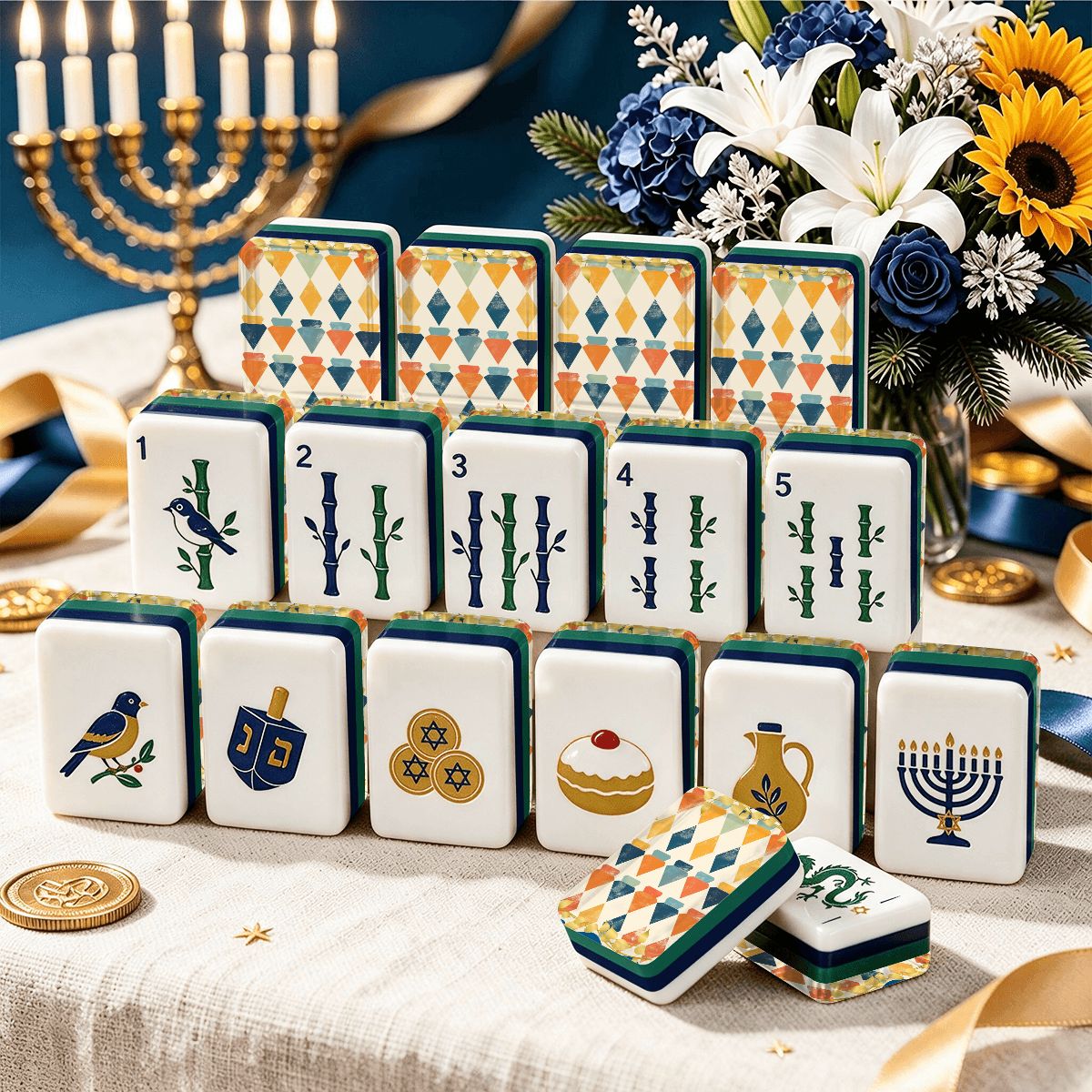 Mazel & Mitzvah Heritage Hanukkah Mahjong Tiles And Carry Case