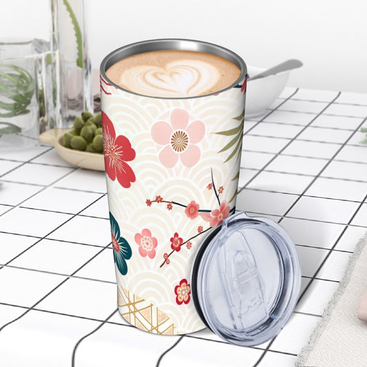 Asian Cherry Blossom Floral Stainless Steel Insulated Tumblers with Lid & Straw