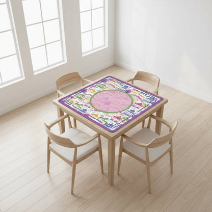 Asian Chinoiserie Gardens, Pagoda, Lantern Lavender And Blue Mahjong Mat - Splash of Color Co.
