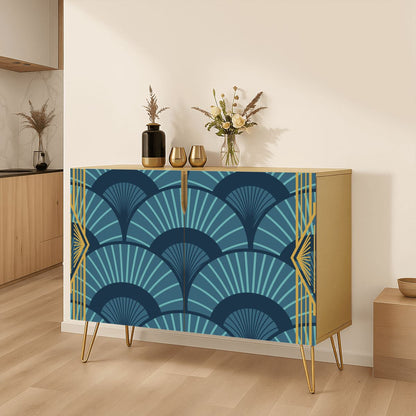 Art Deco Gold Gilded Royal Blue Modern Wooden Storage Cabinet - Splash of Color Co.