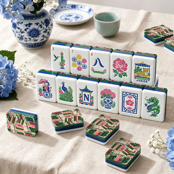 Mahj Between the Lines Bookish Chinoiserie Chic American Mahjong Tiles And Carry Case