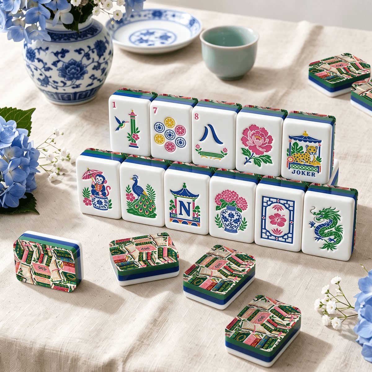 Mahj Between the Lines Bookish Chinoiserie Chic American Mahjong Tiles And Carry Case