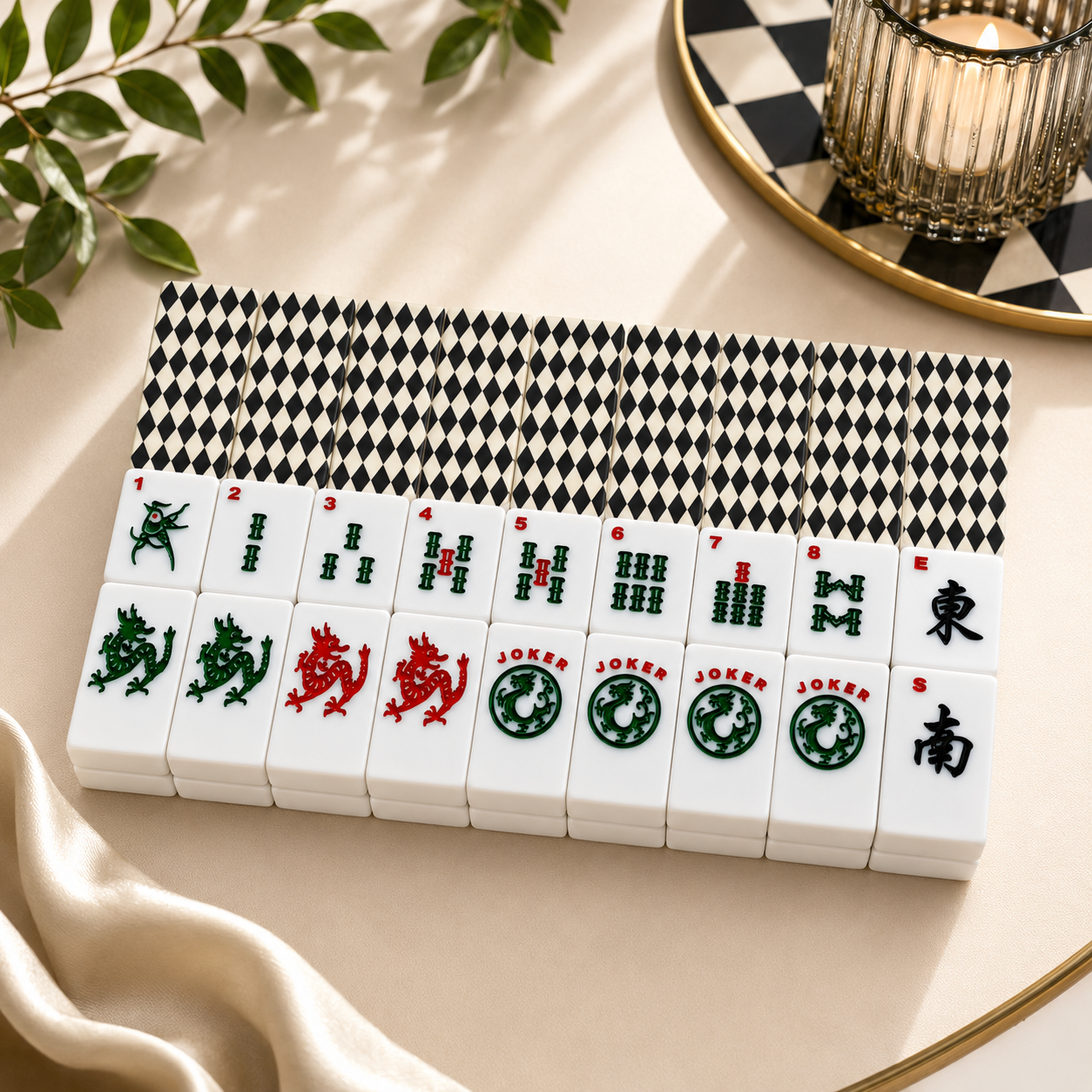 Harlequin Romance Black American Mahjong Tiles And Carry Case