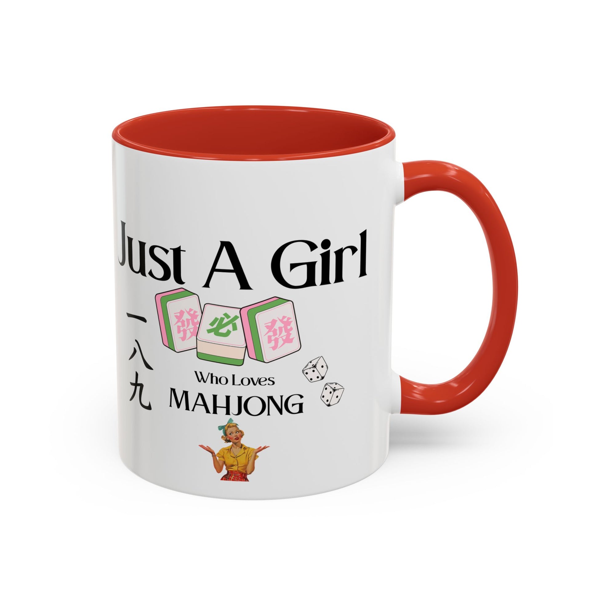 Mahjong Mug - "Just A Girl Who Loves Mahjong" Accent Coffee Mug - Splash of Color Co.