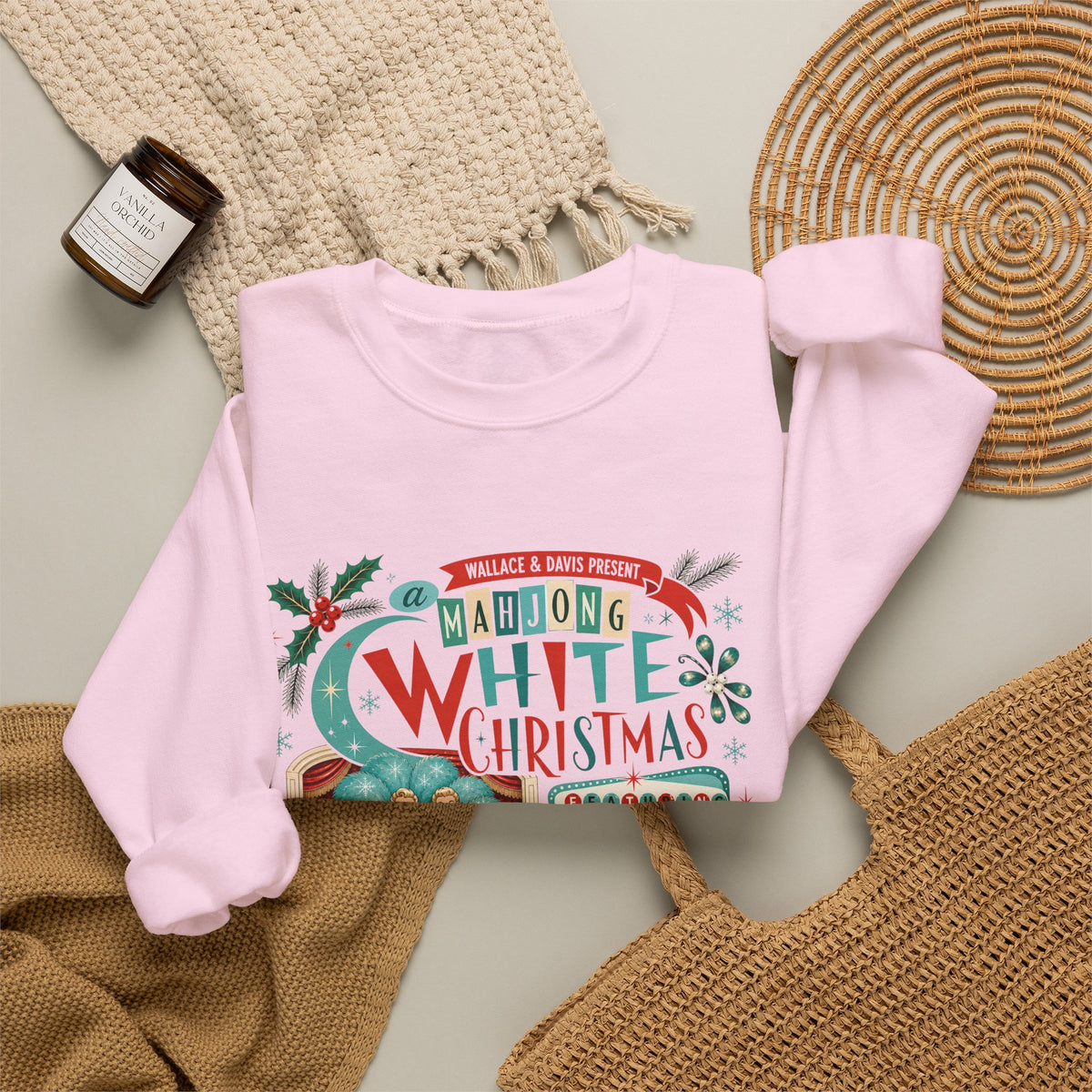 White Christmas Crewneck Vintage Holiday Mahjong Lover Sweatshirt