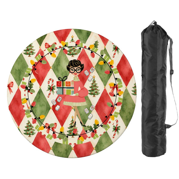 Harlequin Christmas Nostalgic Watercolor Green Burnish Red Round Mahjong Mat