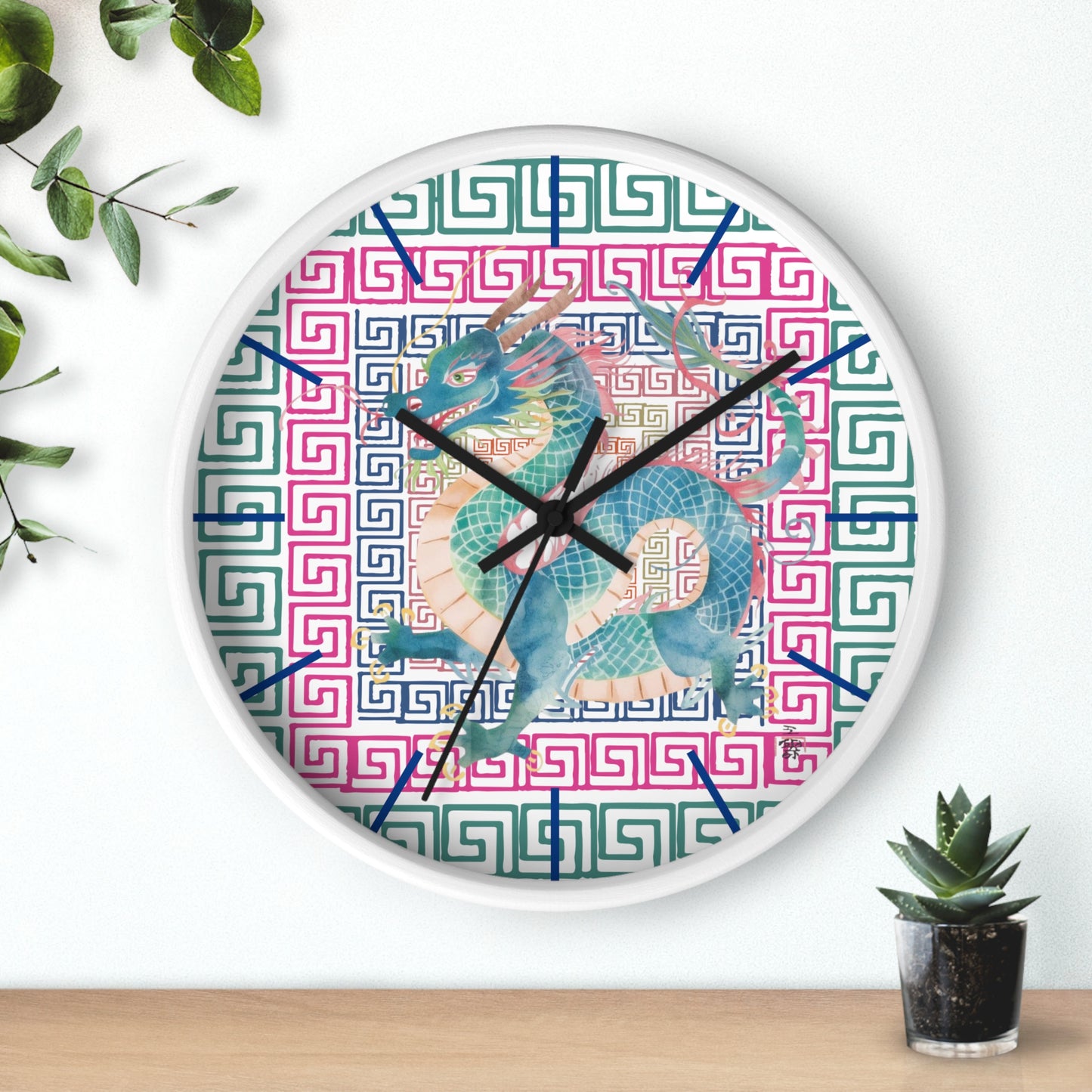 Dragon Motif Wall Clock — Colorful Asian - Inspired Geometric Design - Splash of Color Co.