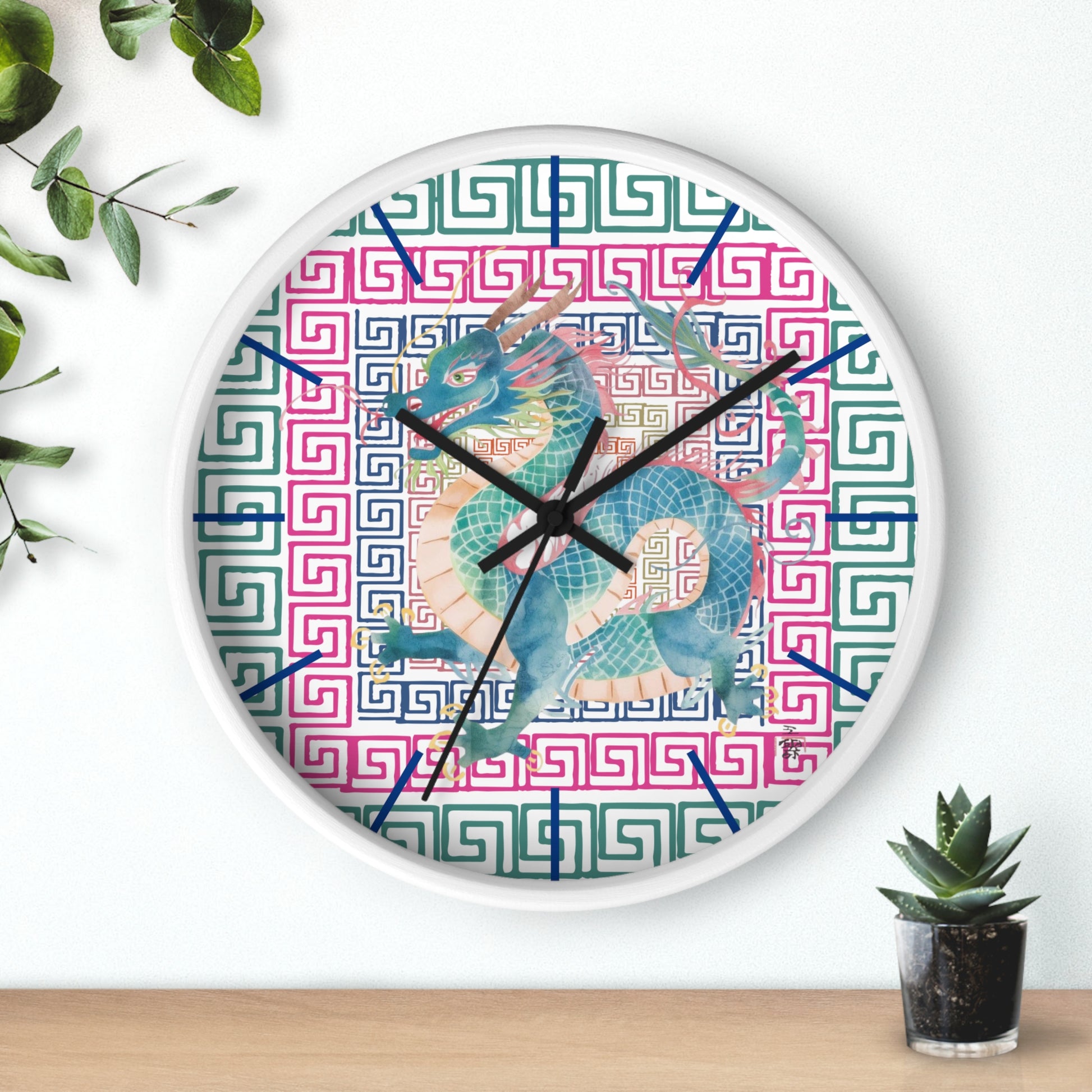 Dragon Motif Wall Clock — Colorful Asian - Inspired Geometric Design - Splash of Color Co.