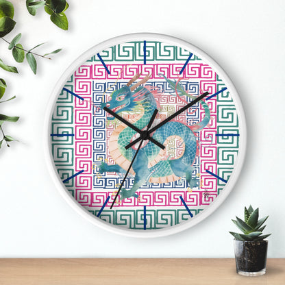 Dragon Motif Wall Clock — Colorful Asian - Inspired Geometric Design - Splash of Color Co.