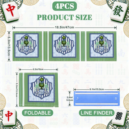 Chinoiserie Staffordshire Dogs Green Blue Striped 4 Mahjong Card Holder with Line Finder - Splash of Color Co.