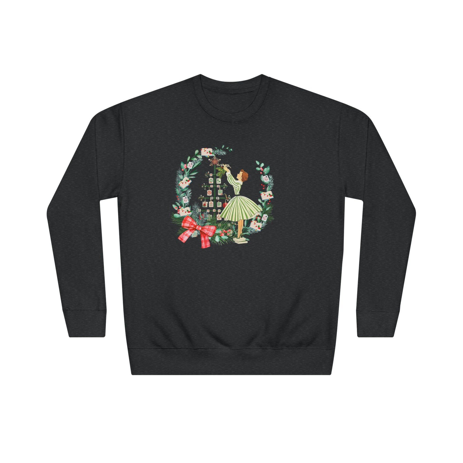 Mahjong Christmas Sweater, Vintage Holiday Wreath Sweatshirt, Books And Mahj Festive Apparel - Splash of Color Co.