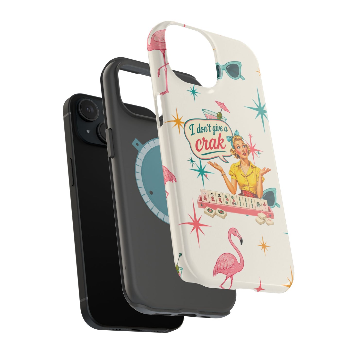 Funny Mahjong Tropical Flamingo Phone Case — “I Don’t Give a Crak” Magnetic Impact-Resistant Case