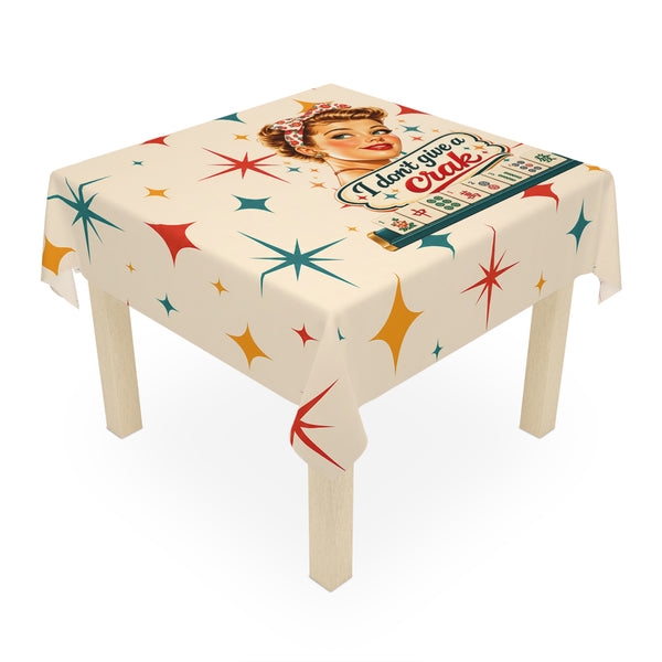 Funny Mahjong Tablecloth — “I Don’t Give a Crak” Vintage Pin-Up Game Night Table Cover