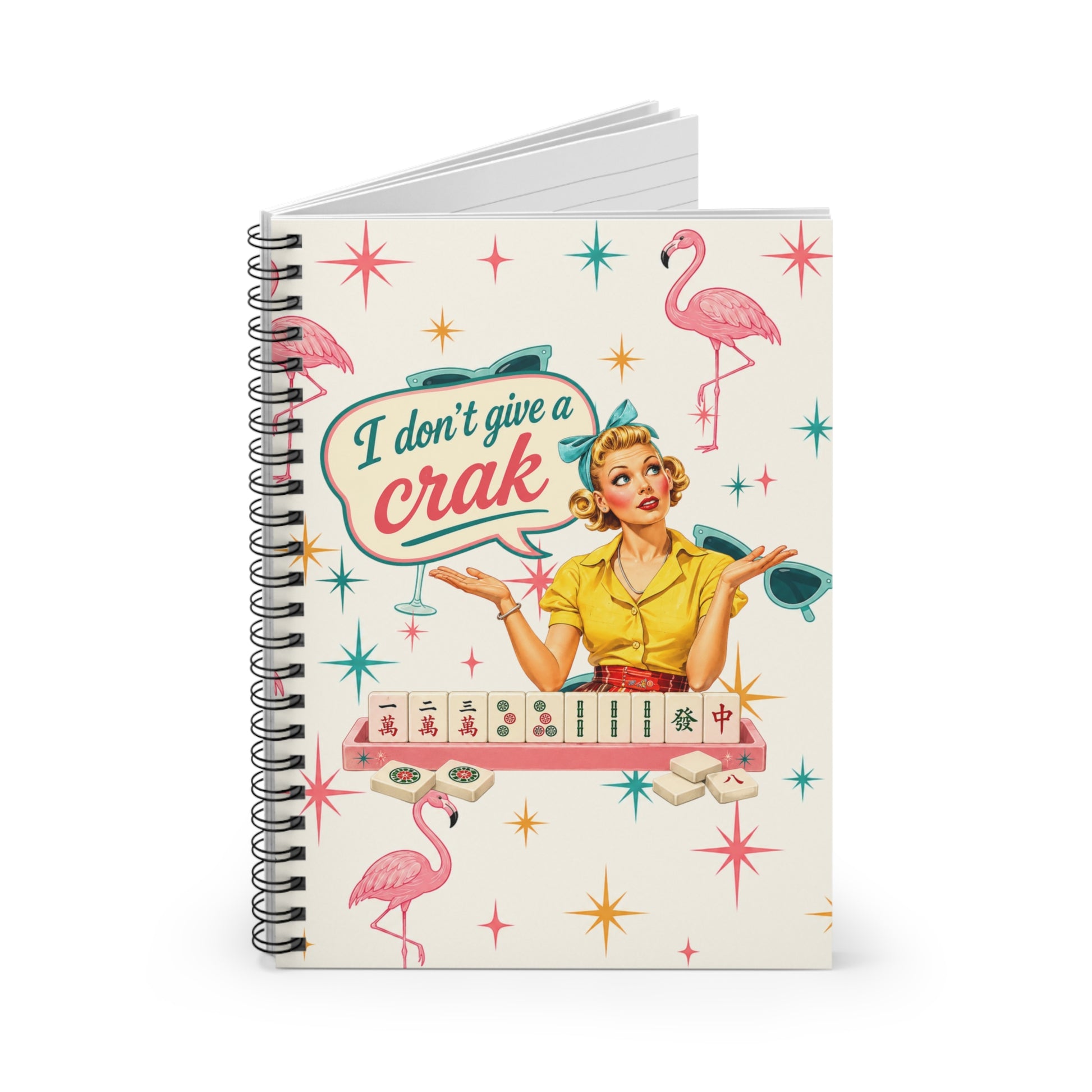 Mahjong Notebook Flamingo Funny "I Don't Give a Crak" Ruled Spiral Journal - Splash Of Mahj And Color Co.