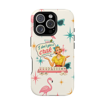 Funny Mahjong Tropical Flamingo Phone Case — “I Don’t Give a Crak” Magnetic Impact-Resistant Case