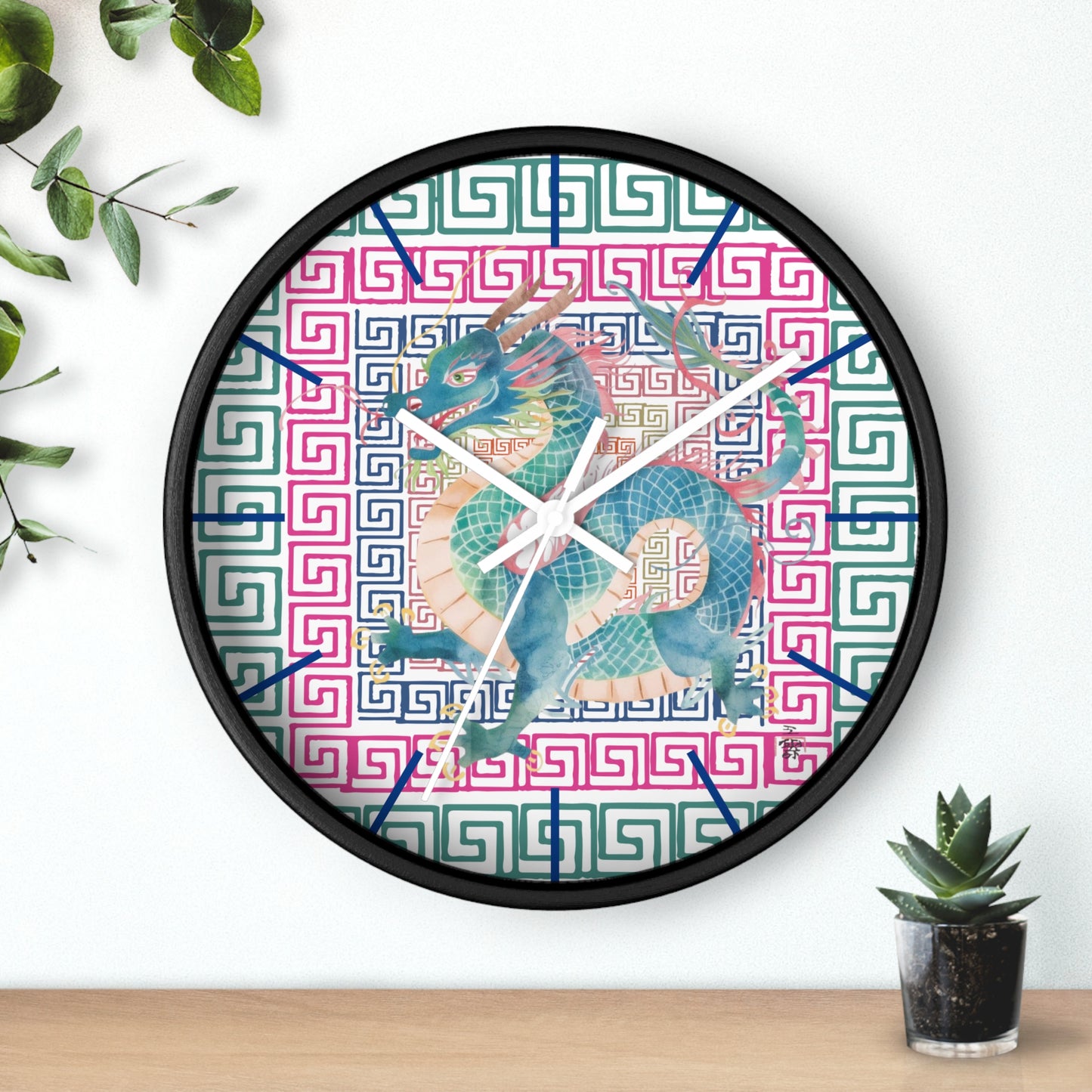 Dragon Motif Wall Clock — Colorful Asian - Inspired Geometric Design - Splash of Color Co.