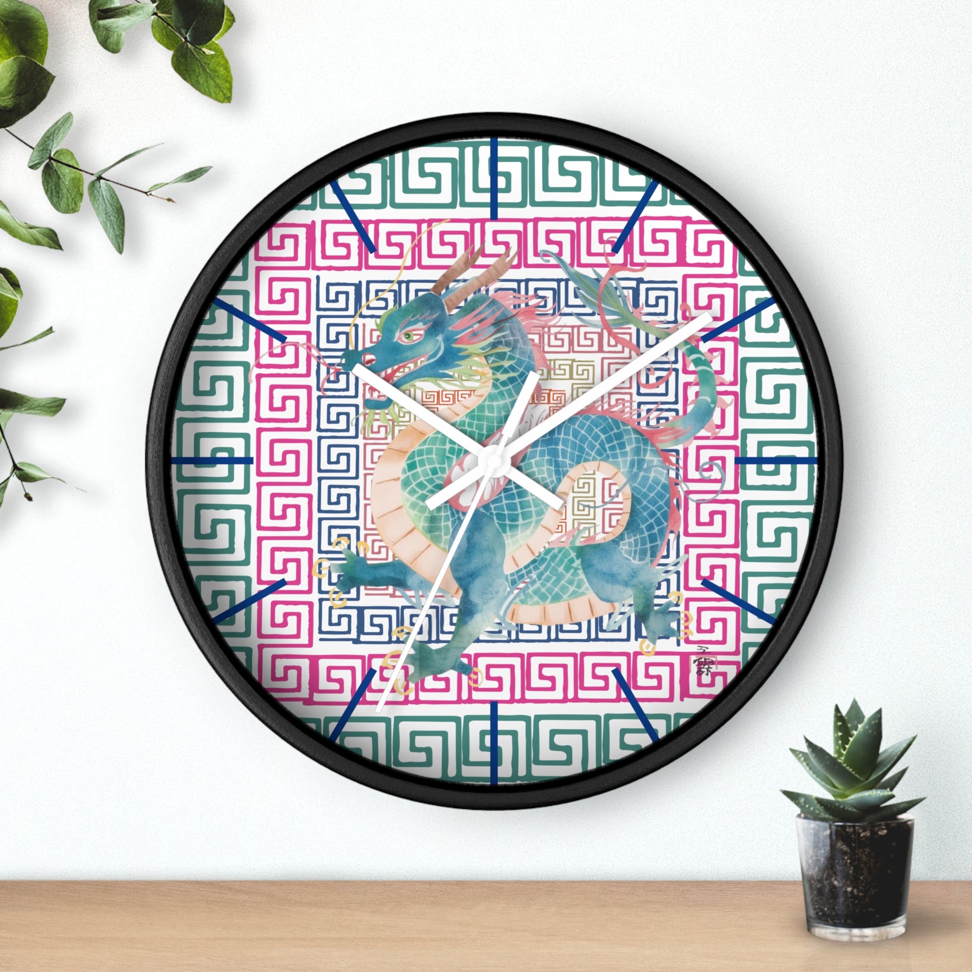 Dragon Motif Wall Clock — Colorful Asian - Inspired Geometric Design - Splash of Color Co.