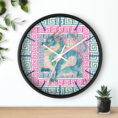 Dragon Motif Wall Clock — Colorful Asian - Inspired Geometric Design - Splash of Color Co.