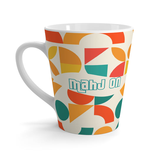 Mahj On Mahjong Lover Colorful Geometric Latte Mug, Orange, Teal, Yellow Mahj Gift