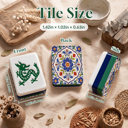 Blue Pottery Porcelain 4Layer American Mahjong Tiles  Blue  Green With Carry Case