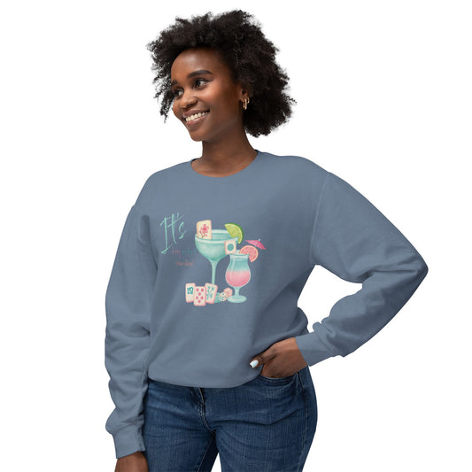 Mahjong Cocktail Funny It's Kong O'Clock Somewhere Unisex Lightweight Crewneck Sweatshirt