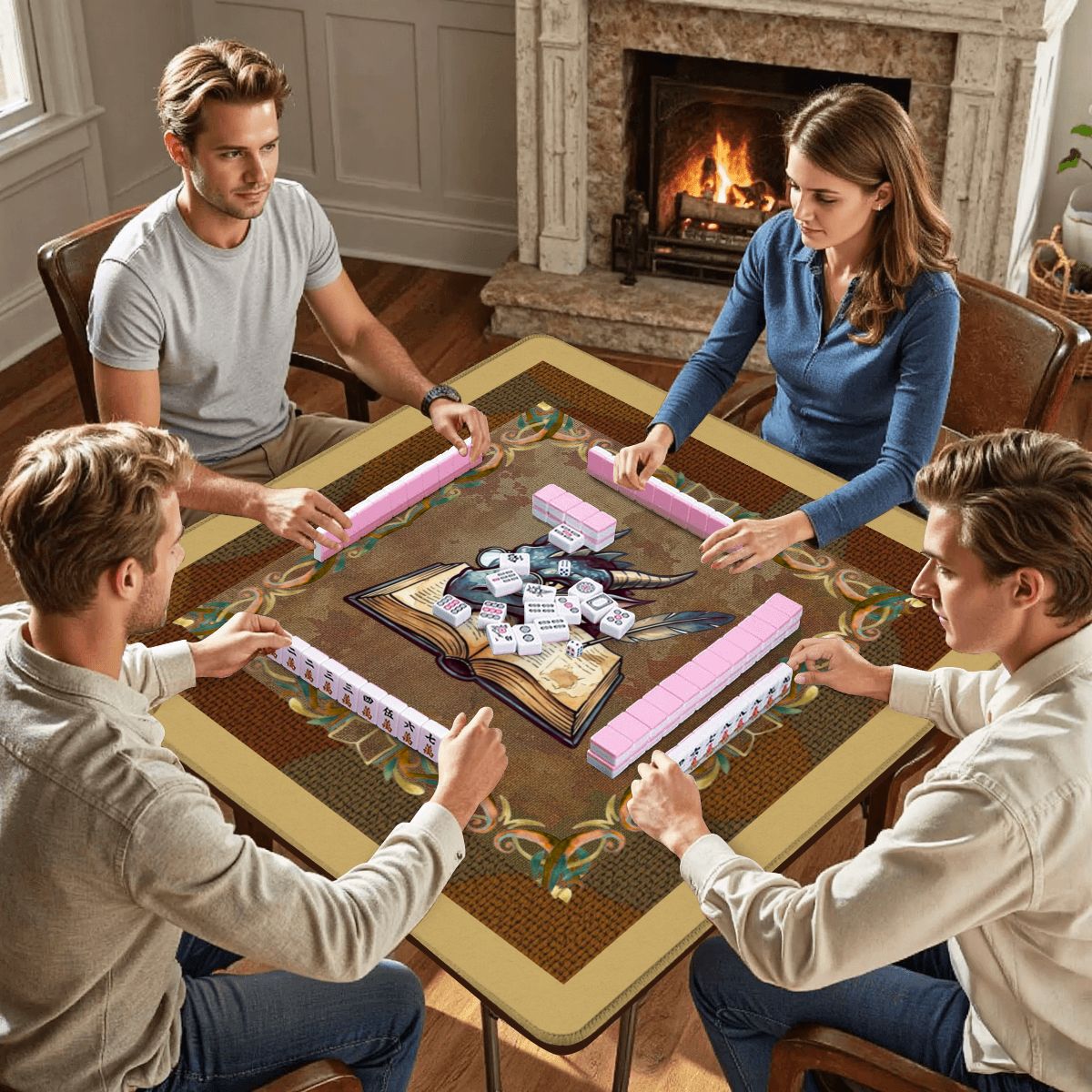 Dragon Of All Tales Faux Needlepoint Mahjong Mat - Splash of Color Co.