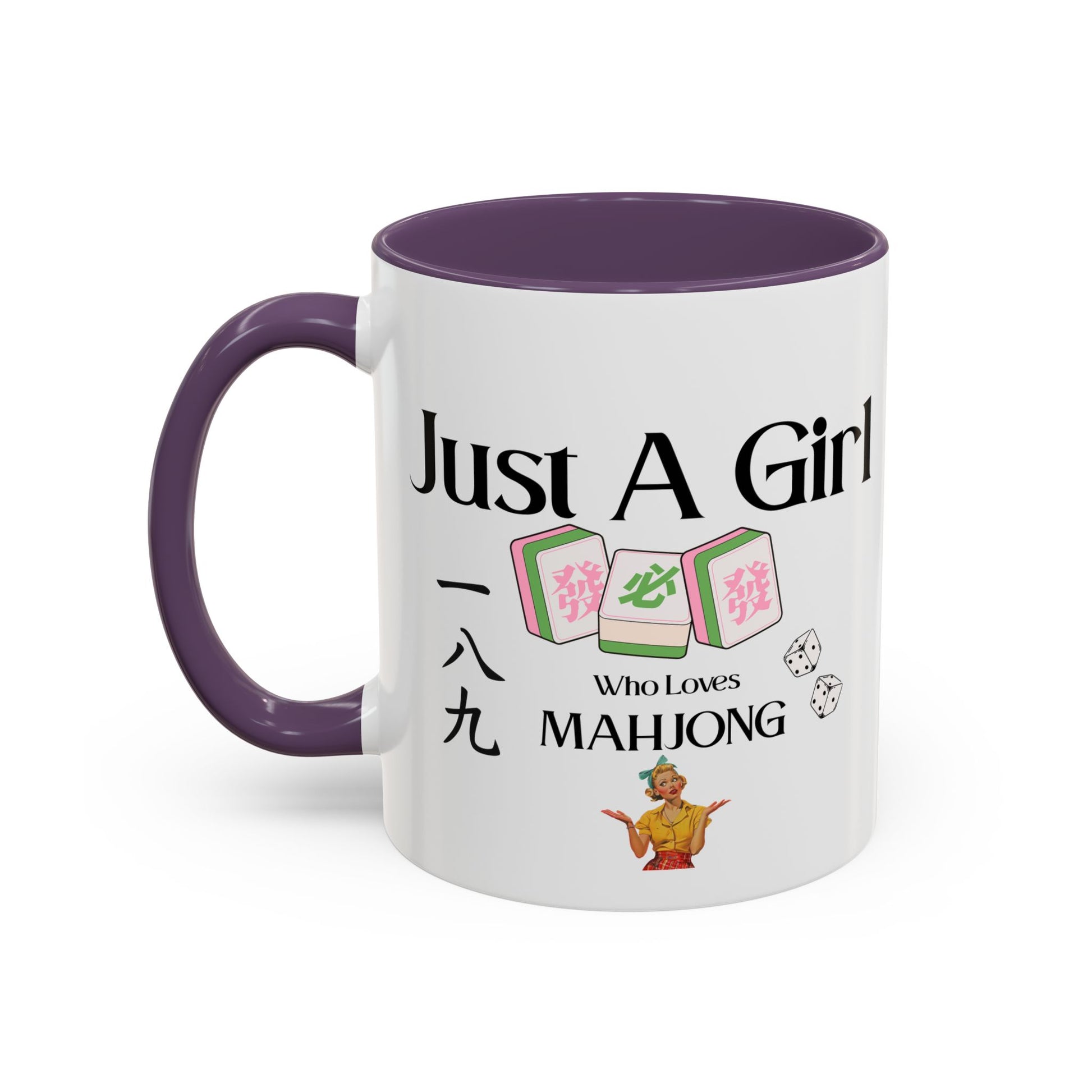 Mahjong Mug - "Just A Girl Who Loves Mahjong" Accent Coffee Mug - Splash of Color Co.