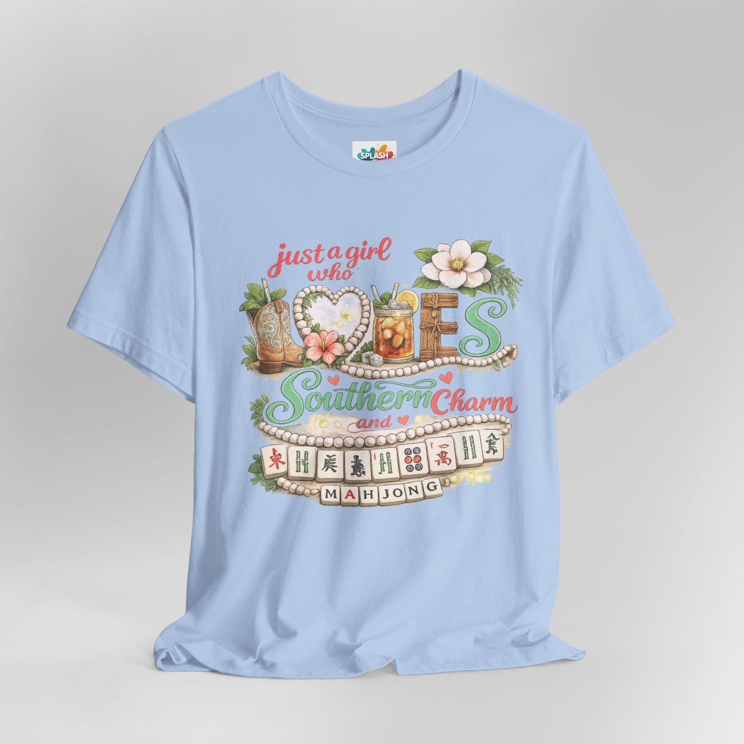 Just a Girl Who Loves Southern Charm Mahjong tee | Floral Mahjong Tiles Shirt - Splash of Color Co.