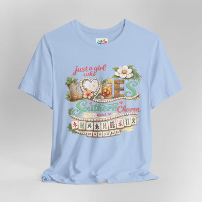 Just a Girl Who Loves Southern Charm Mahjong tee | Floral Mahjong Tiles Shirt - Splash of Color Co.