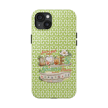 Mahjong Floral Pattern Just A Girl Who Loves Southern Charm and Mahjong Phone Case | Green Geometric Background - Splash of Color Co.
